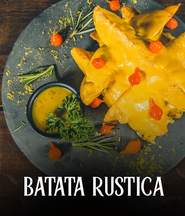 Quer um prato para dividir? Gosta de queijo, tipo muito queijo? Então a pedida certa é nossa Batata Rústica! Cozida com casca, frita e regada ao molho de mostarda e mel. Gratinadas com muito queijo prato e parmesão